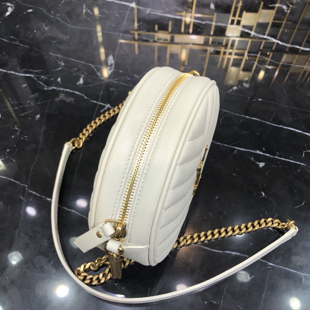 Saint Laurent Vinyle Quilted Calfskin Handbag Shoulder Bag White 610436 Gold